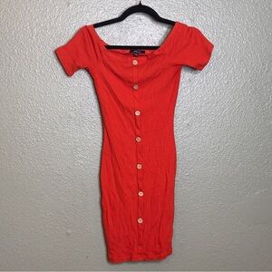 Ambiance Vibrant burnt orange Knit button down dress